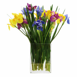 Silk Iris Stems in Glass Vase