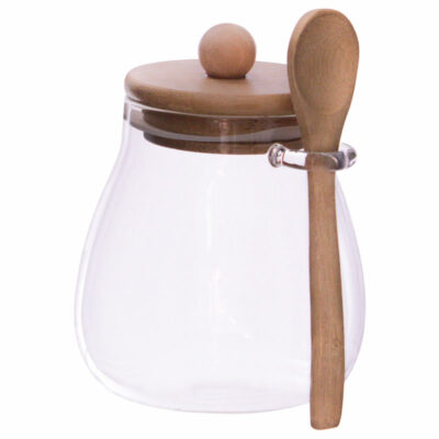 Jam Jar with Wooden Lid & Spoon
