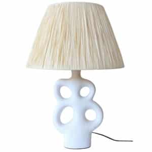 White Cut-Out Lamp with Raffia Shade